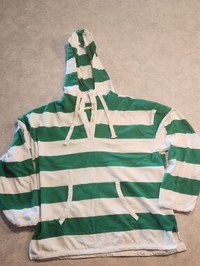 J. Crew Green and White Striped Hoodie Pullover